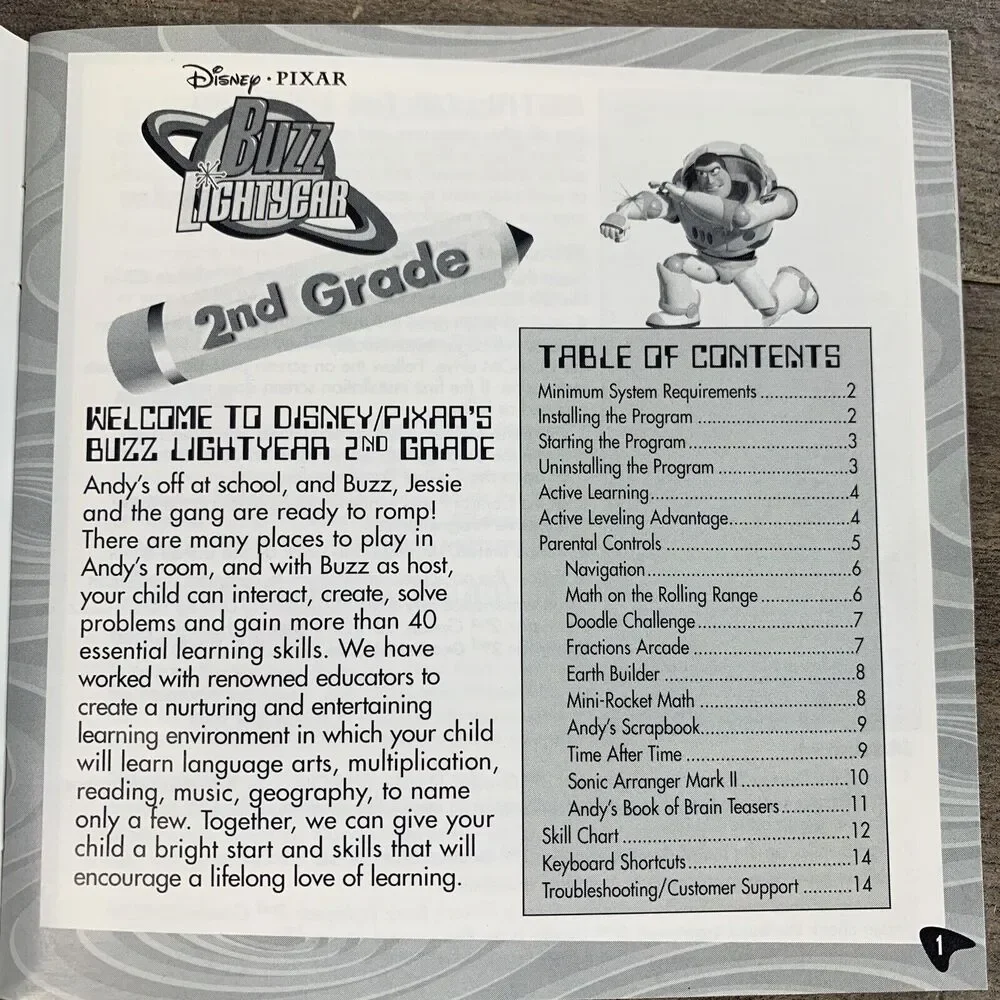 VTG Disney Pixar Buzz Lightyear 2nd Grade CD Rom For Windows/ Mac